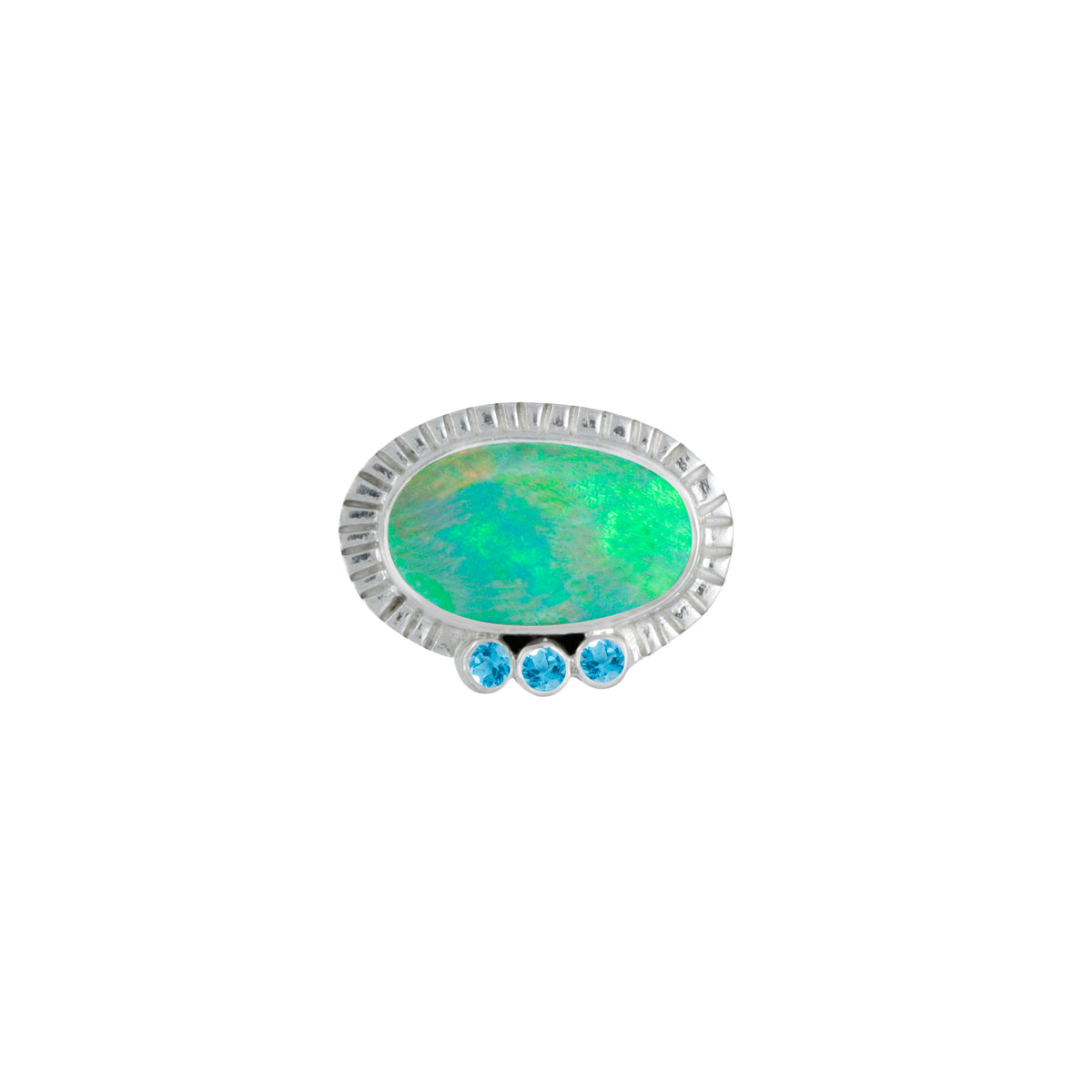Silver Ring Texture Component With Opal Free Form &amp; Blue Topaz Round