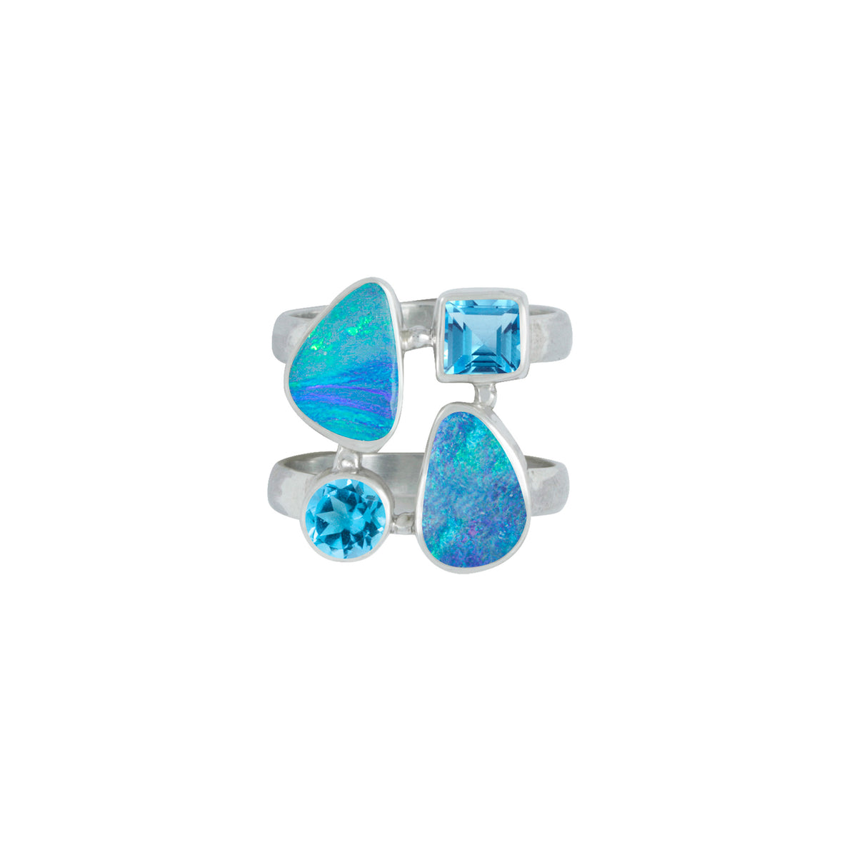 Opal &amp; Blue Topaz Ring with Abstract design
