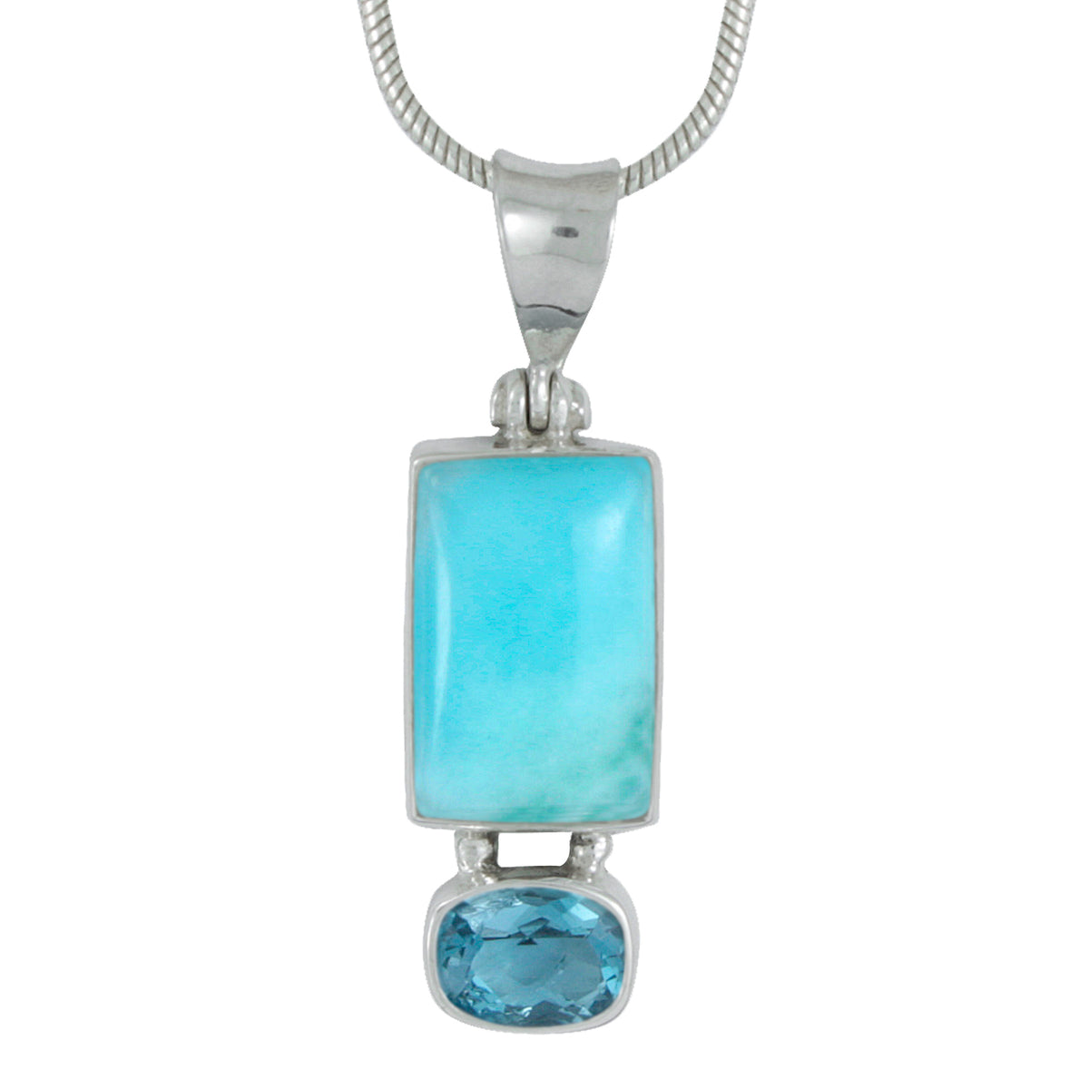 Silver Pendant With Larimar &amp; London Blue Rectangle