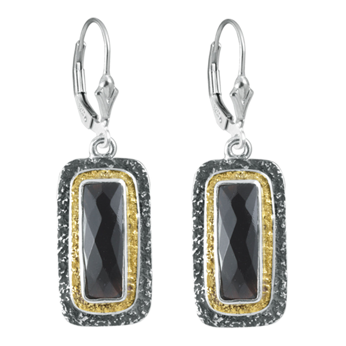 Silver Earring Texture With Onyx Rectangle Biolet