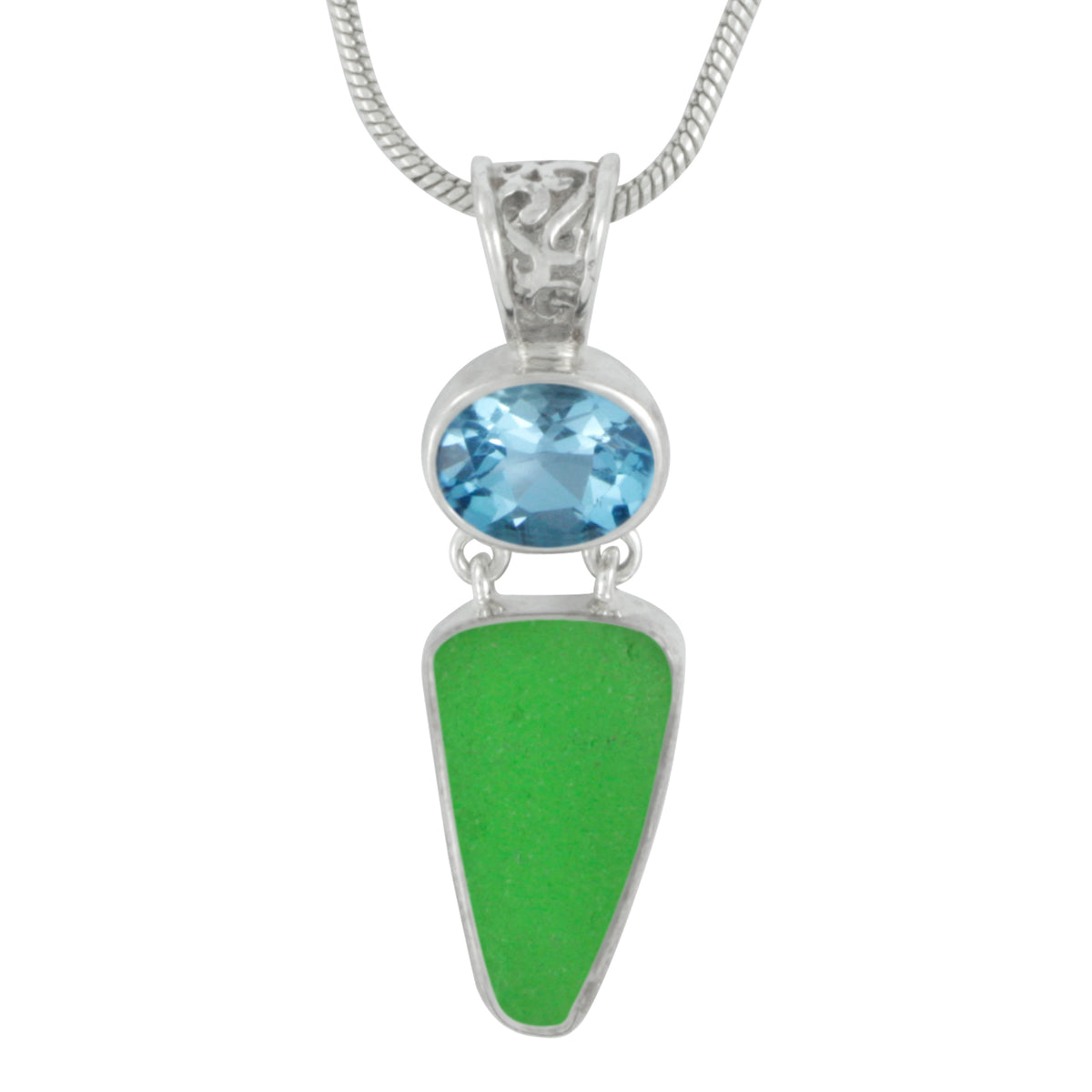 Unique Cobalt Blue Sea glass Pendant with Stunning Blue Topaz