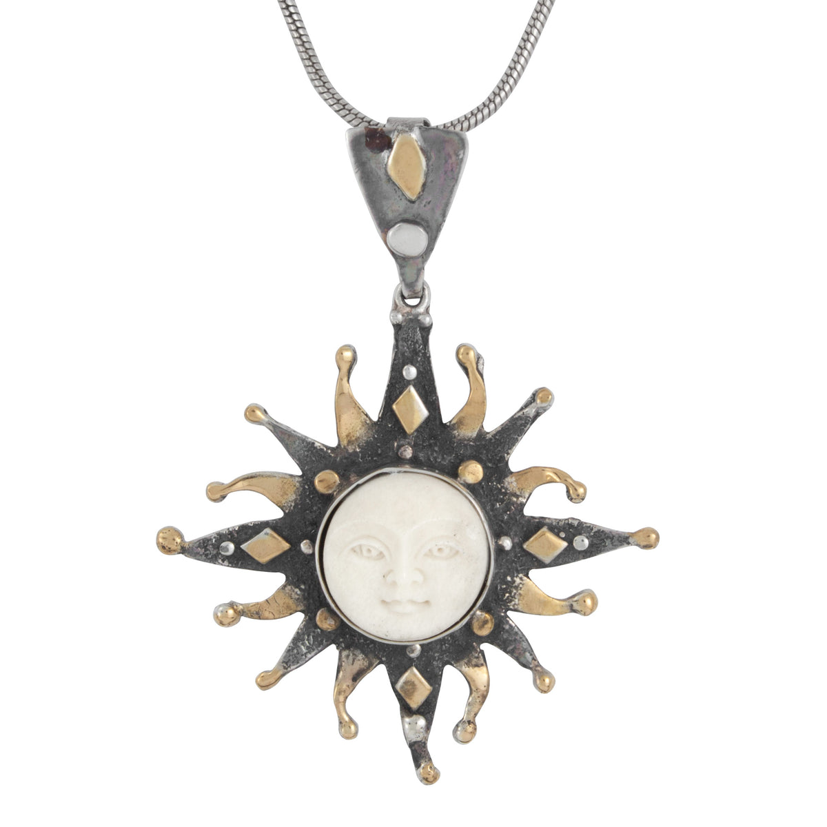 Mini Antler Face Sun Silver Pendant