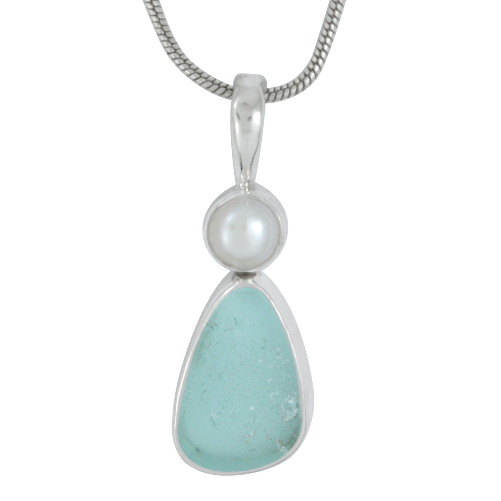 Simple Elagant Sea Glass Pendant with Pearl Accent