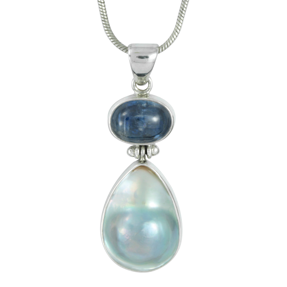 Silver Pendant With Kynite Oval Cab &amp; Pearl Round