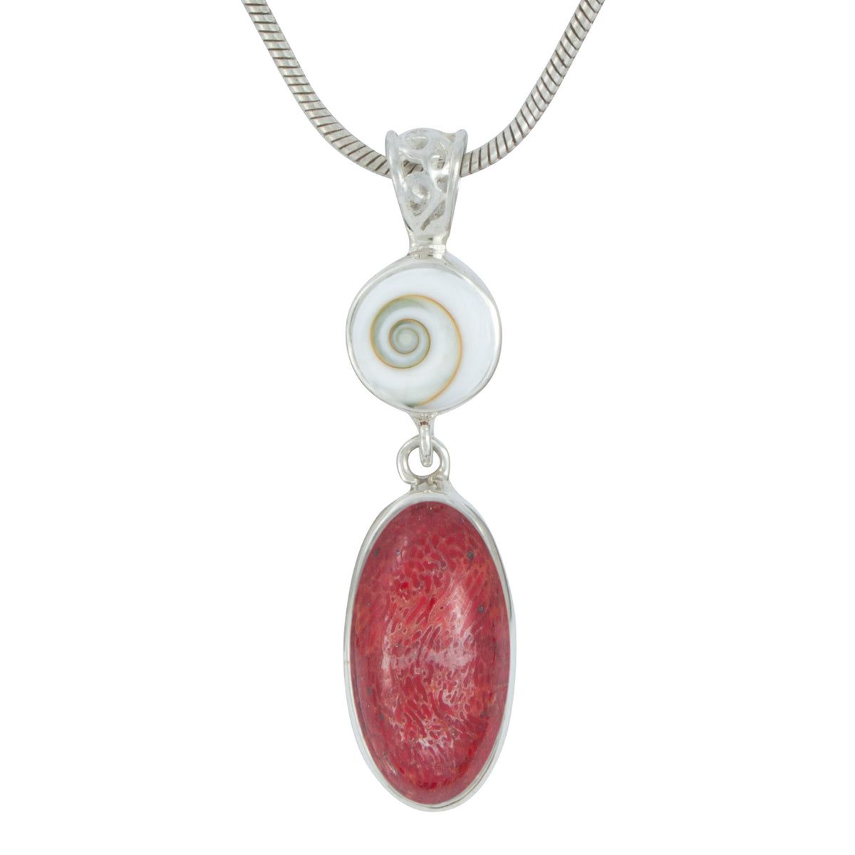 Red Coral and Eye of Shiva Pendant