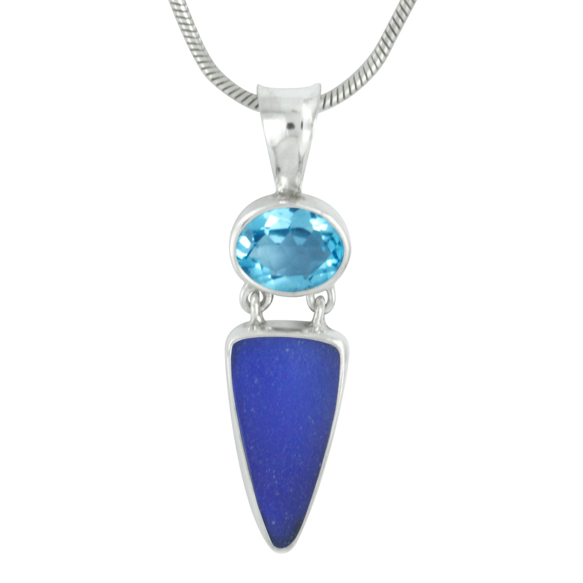 Unique Cobalt Blue Sea glass Pendant with Stunning Blue Topaz