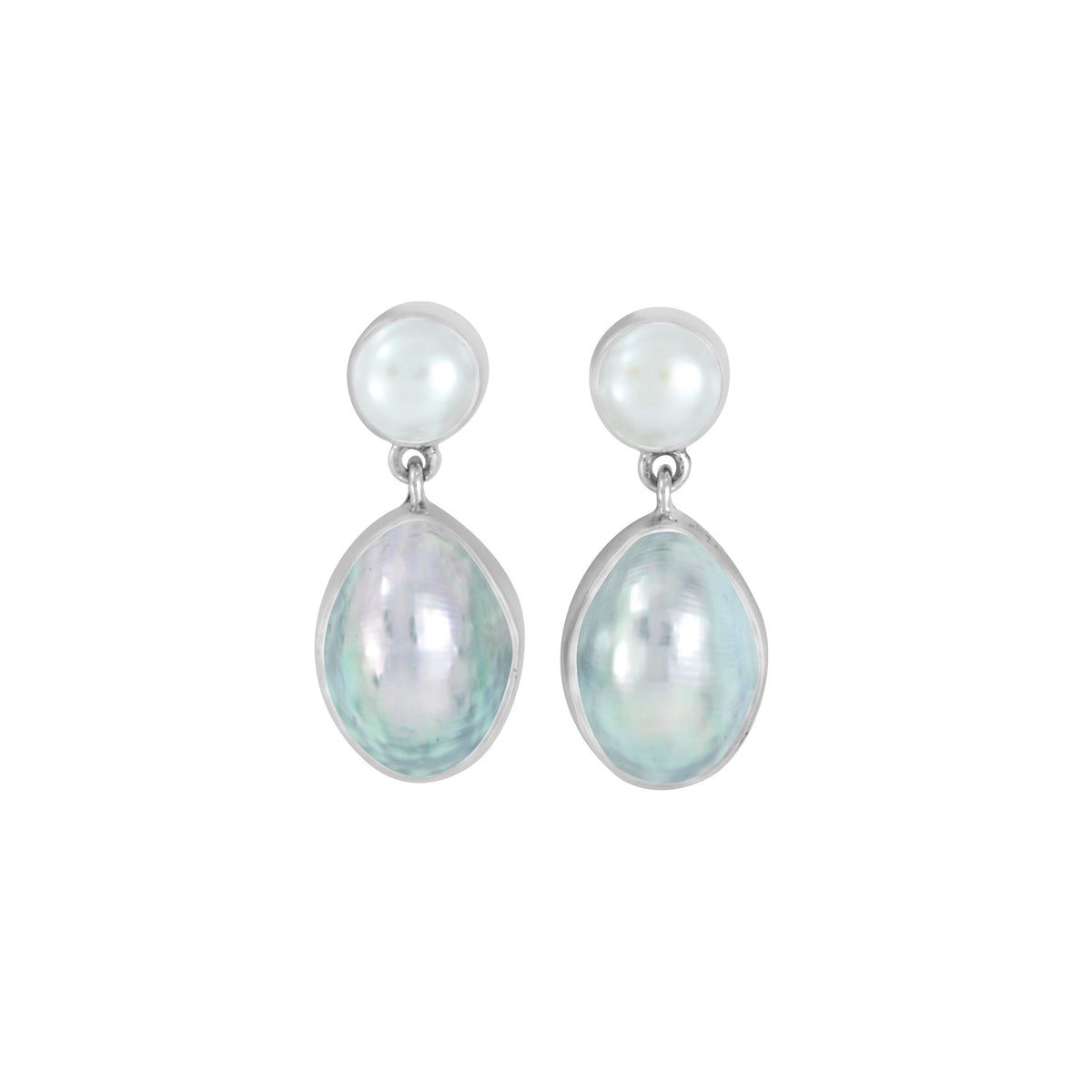 Silver Earring With Pearl Round &amp; Osema Pearl Drop