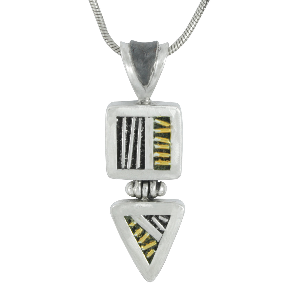 Silver Pendant With Texture Sqare &amp; Triangle Component