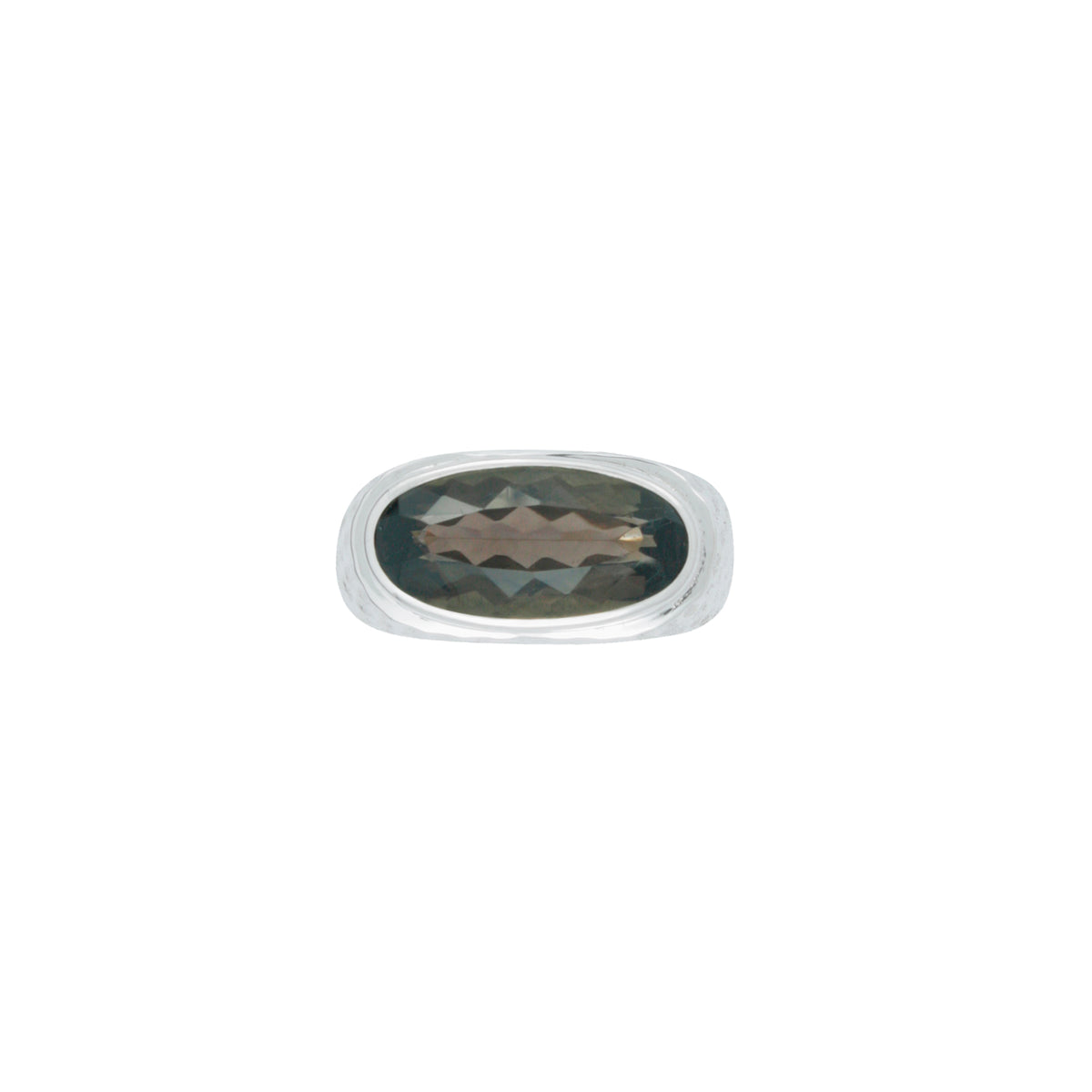 Silver Ring Oval Stone With Hammered Motif