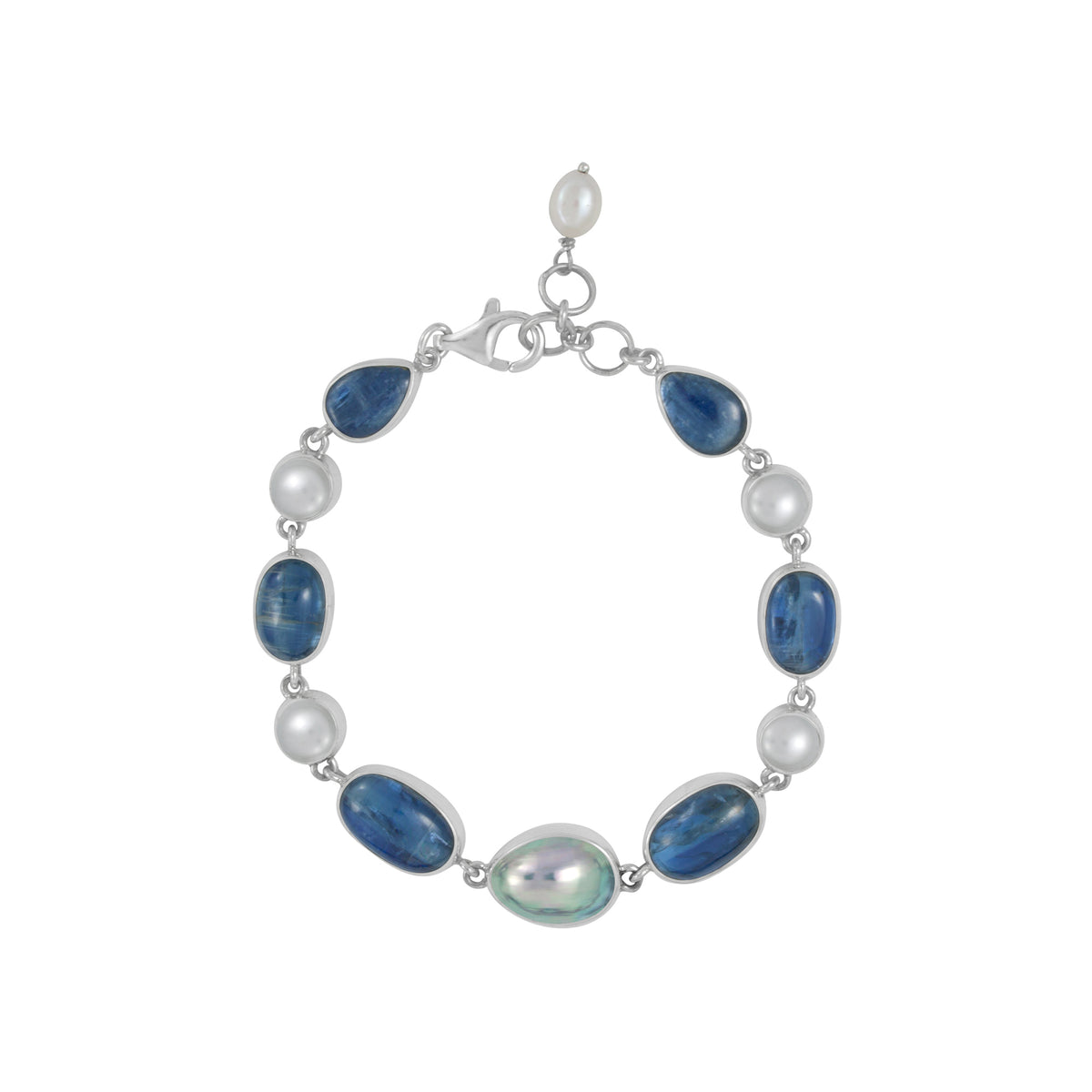 Sterling Silver Bracelet With Osema Pearl, Kynite Oval &amp; Pear, Black Pearl