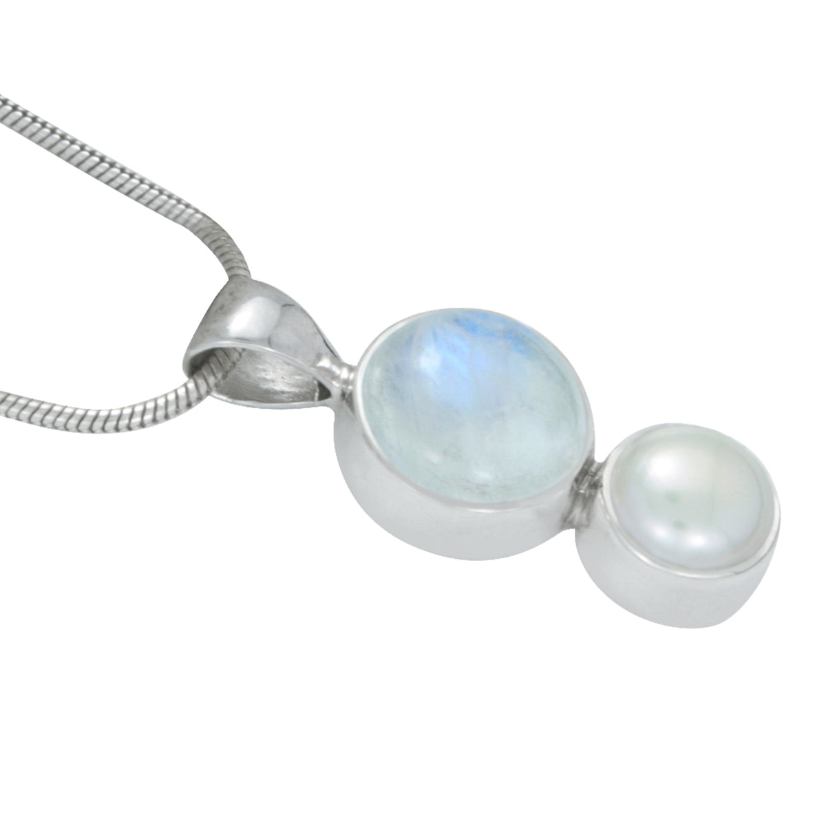 Simple, Elegant Rainbow Moonstone &amp; Pearl Pendant