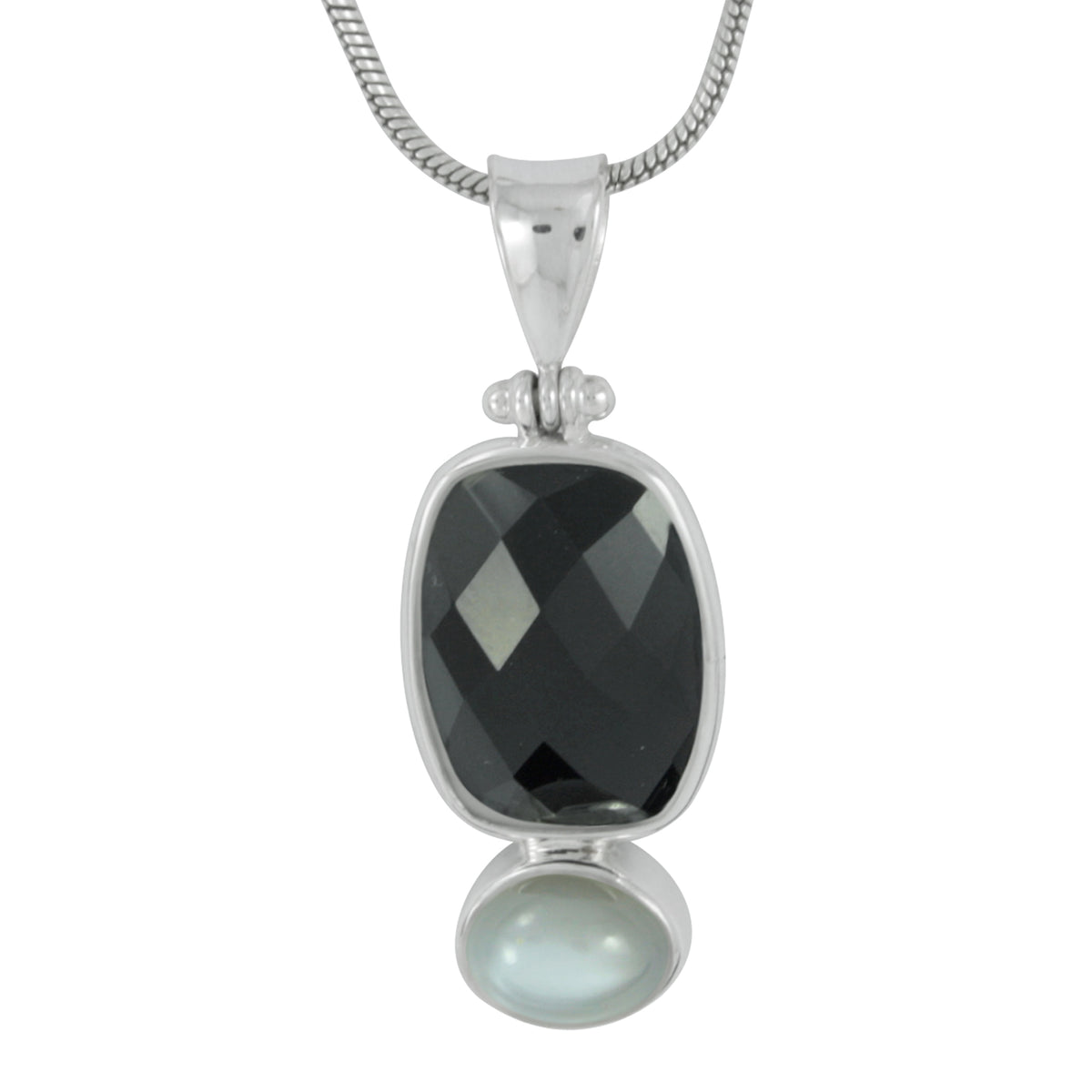 Silver Pendant With Onyx Rectangle Brio &amp; Grey Moon Oval
