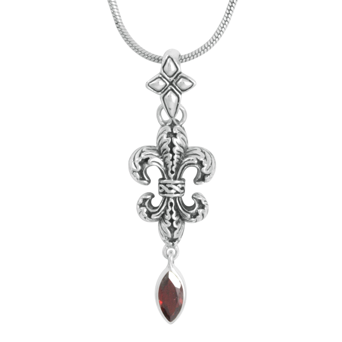 Mad Heart  Fluer De Lis Pendant With Garnet drop